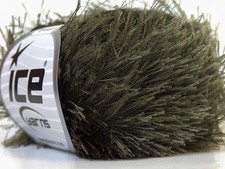 Dark Khaki Green Ice Eyelash Yarn Dark Fir Green Fun Fur 22788 50 gram