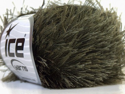 Dark Khaki Green Ice Eyelash Yarn Dark Fir Green Fun Fur 22788 50 gram