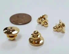 6 VINTAGE GOLD TIE TAC PIN MILITARY ROUND FANCY PULL CLASP CLUTCHES D277