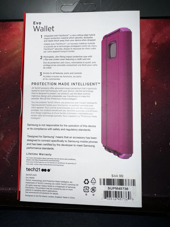 Tech21 Advanced Impact Evo Wallet Card Case for Samsung Galaxy Note 5-Pink  - Image 3 of 3