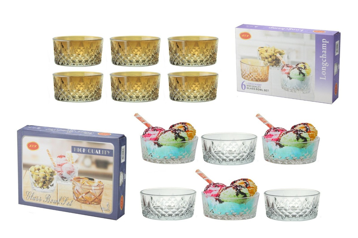 JB 6-Pack Glass Dessert Bowls – Ice Cream Sundae Glasses, Clear, For Appetizers & Fruit