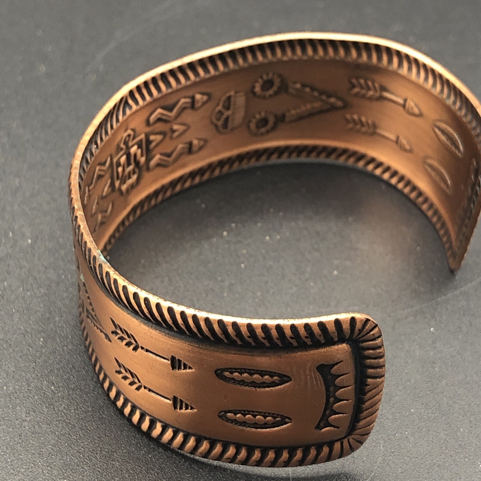 Vintage Solid Copper Aztec Mayan arrow Design Cuf… - image 7