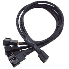 Image of 4 pin 12V PWM Fan Y Splitter 1-to-4 Black Sleeved Extension Cable Lead 26.5cm