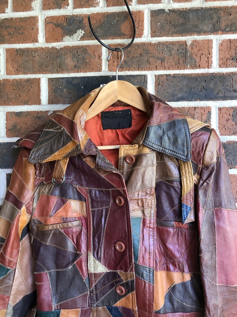 Vintage 1970's Crazy 100% Leather Patchwork Jacket Women's Size