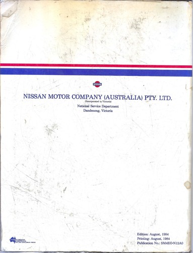 Nissan Pulsar N12 (Inc ET Model) Factory Repair Manual 1984 On MPN SM4E0N12A0 - Picture 2 of 3