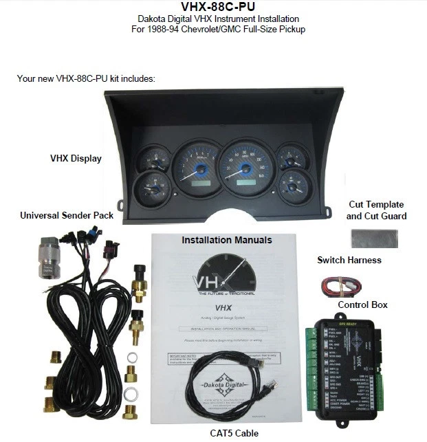 Sistema de calibre analógico para camioneta Chevy GMC Dakota Digital 1988-94 VHX-88C-PU-S-B Foto 4 de 4