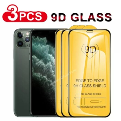 9D Full Cover 3Pcs Tempered Glass Screen Protector For iPhone X 11 12 13 Pro Max