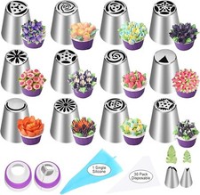 47 Pcs Russian Piping Tips Set 12 Flower Frosting Nozzles Icing for Cake