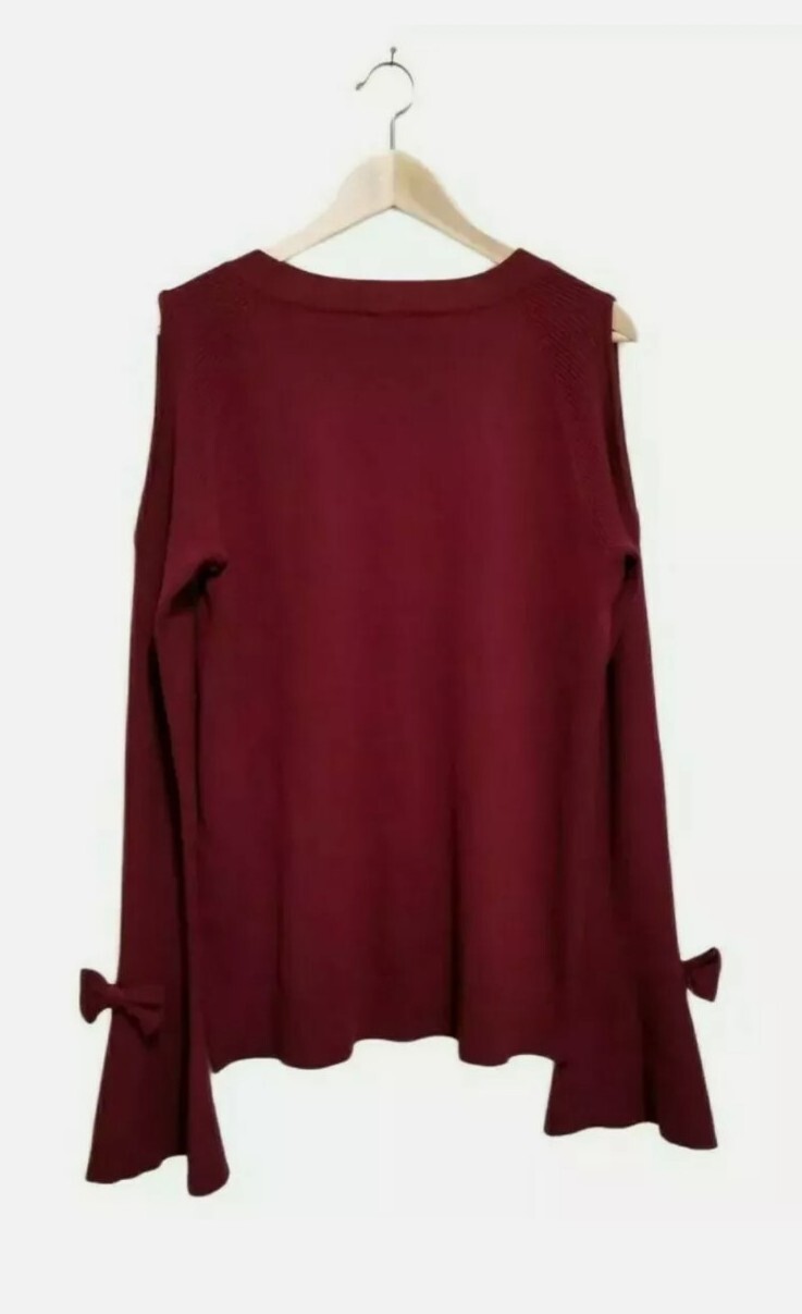 Karl Lagerfeld Cold Shoulder Sweater Merlot Sz M Bell Sleeves NWOT 