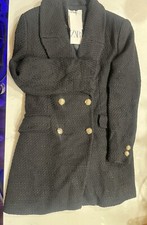 NWT ZARA BLACK BLAZER PEACOAT COTTON SIZE M