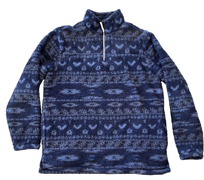 Alpine Sherpa Large Pullover Dark Blue Pockets 1/4 Zip Unisex Big and Cozy