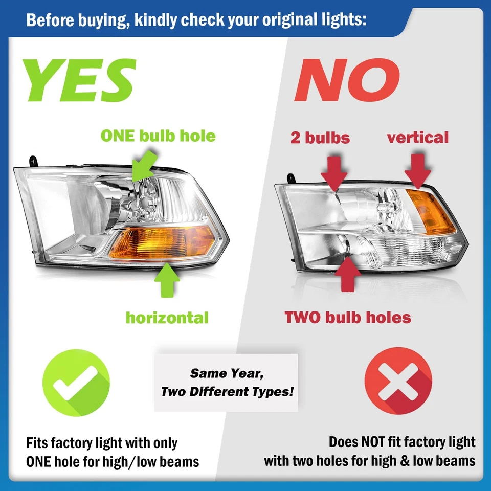 Pair Headlights For 2009-2012 Dodge Ram 1500 2500 3500 Chrome with Bulbs Foto 2 de 4