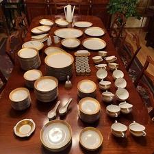 186 Piece Custom Gilt China Service - Vtg Sango 6600 Pattern Gold Wheat Rims