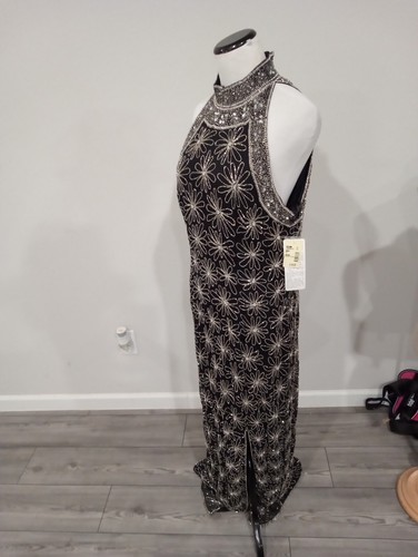 Papell Boutique 100% silk shell / 100% Sole Bauf Leg Ornaments Evening Gown NWT - Picture 6 of 24