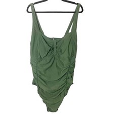 NWT Daci Swimsuit Ruched Front Full Lining Built in Cups Olive Green Womens 24 W