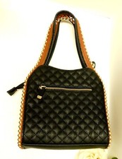 BIG BUDDAH BLACK QUILTED FAUX LEATHER GOLD TONE STUD ACCENTED PURSE - GEORGI