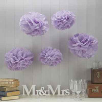 5 Pom Poms Flieder - Papierblume Dekoration FüR Geburtstag Hochzeit Taufe