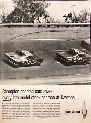 1961 Champion Spark Plugs Vintage Print Ad Daytona Stock Car Race