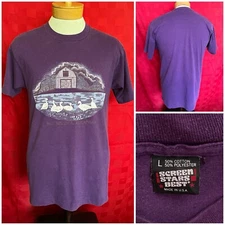 VINTAGE Purple Hot Springs Arkansas Barn Geese Shirt Size Large Screen Stars