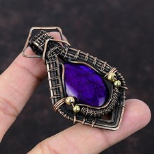 Purple Fire Labradorite Jewelry Copper Gift For Love Wire Wrapped Pendant 2.8"