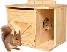 Handmade Squirrel House Covered Porch Solid Wood Nesting Box Squirrels Chipmunks