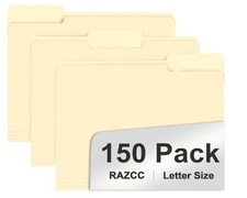 File Folder, RAZCC 150 Pack 1/3 Cut Tab File Folders Letter Size, Manila Folders