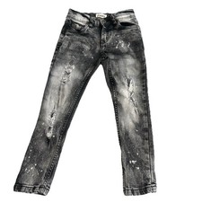 FWRD Denim Boys Sz 5 Distressed Wash Slim Black Torn Ripped Splattered Jeans