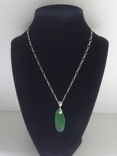 GREEN SEA GLASS PENDANT AND 925 STERLING SILVER CHAIN NECKLACE