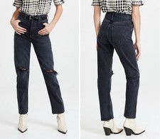 Agolde Jeans Womens 26 Black 90s Pinch Waist High Rise Distressed Button Fly
