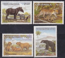 F-EX60380 COLOMBIA MH 1966 FAUNA CAPIBARA OCELOTE TAPIR BEAR.