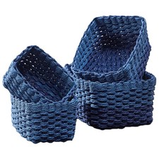 4 PCS Woven Storage Baskets Small Organizing Square Handwoven Paper Blue