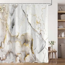 White Marble Shower Curtain for Bathroom 72"W x 72"L Pack of 1 White Gold
