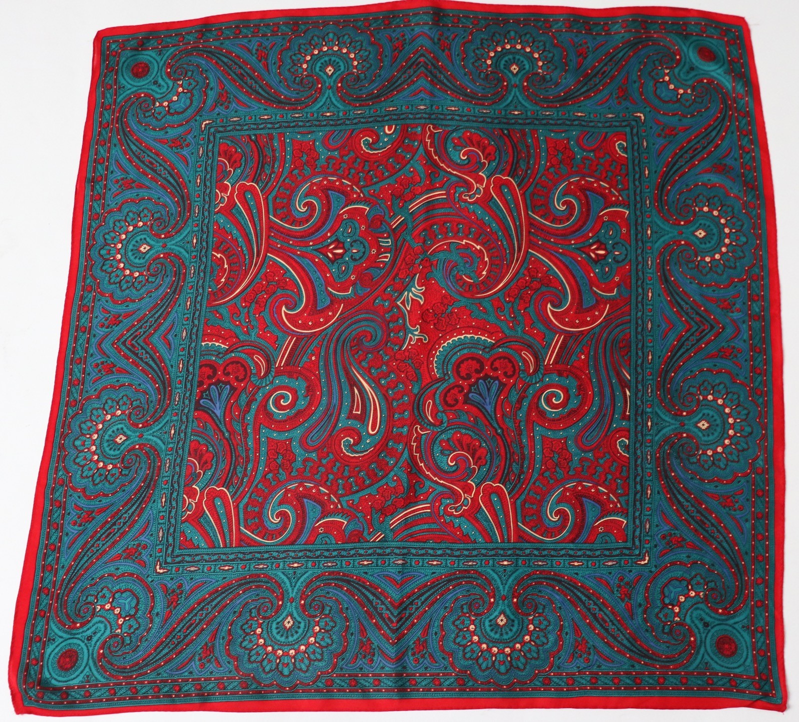 Paisley Silk Scarf - Vintage - Green / Red - Unisex