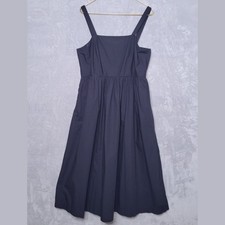A NEW DAY Black Poplin Cotton Midi Dress Size L Pockets Square Neck Timeless