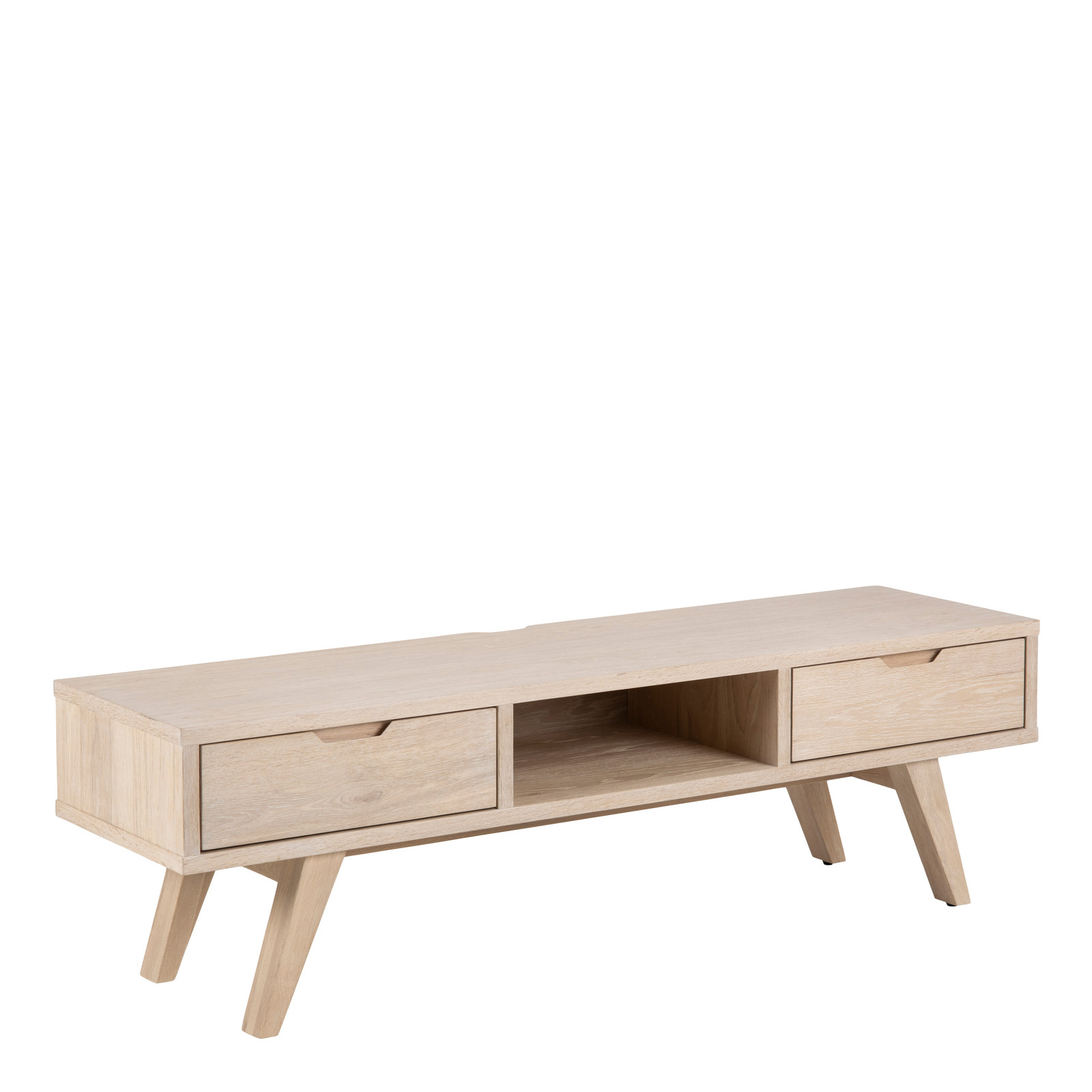 Modern TV Unit with 2 Drawers - White Oak, Stylish Media Storage Cabinet