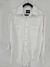 Vtg Wrangler Mens Sz L Pearl Snap Western Shirt White Long Sleeve