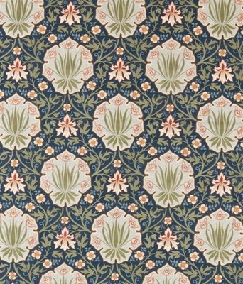WILLIAM MORRIS VORHANGSTOFF 'IRIS & ROSE' 1,8 METER INDIGO/THYMIAN LEINENMISCHUNG