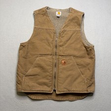 Carhartt Vest Mens M Brown V26 FRB Sandstone Duck Sherpa Lined Vintage Rugged