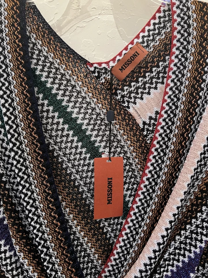 Suéter Missoni Escote Sumergido a Rayas, Chal, Envolvente, Metálico, Viscosa/Poliéster NUEVO Foto 2 de 4