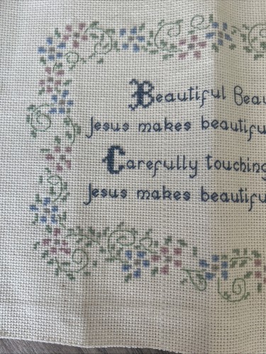 Finished Cross Stitch “Jesus Is Beautiful” Quote 16x10” Bluebird Sparkle Thread - Picture 4 of 6