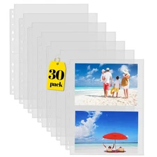 30 Pack for 3 Ring Binder Heavy Duty Photos or Postcards Page Protectors, Plasti