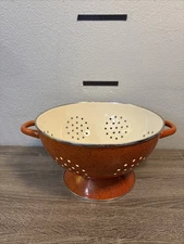 Paula Deen 5 Quart Raised Colander Pasta Strainer Burnt Orange Speckled Handles