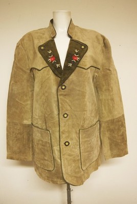 Enzo Scapati Lederjacke neuwertig Stickerei Trachtenjacke Janker grau Gr.54
