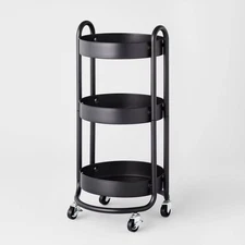 3 Tier Round Metal Utility Cart Black - Brightroom