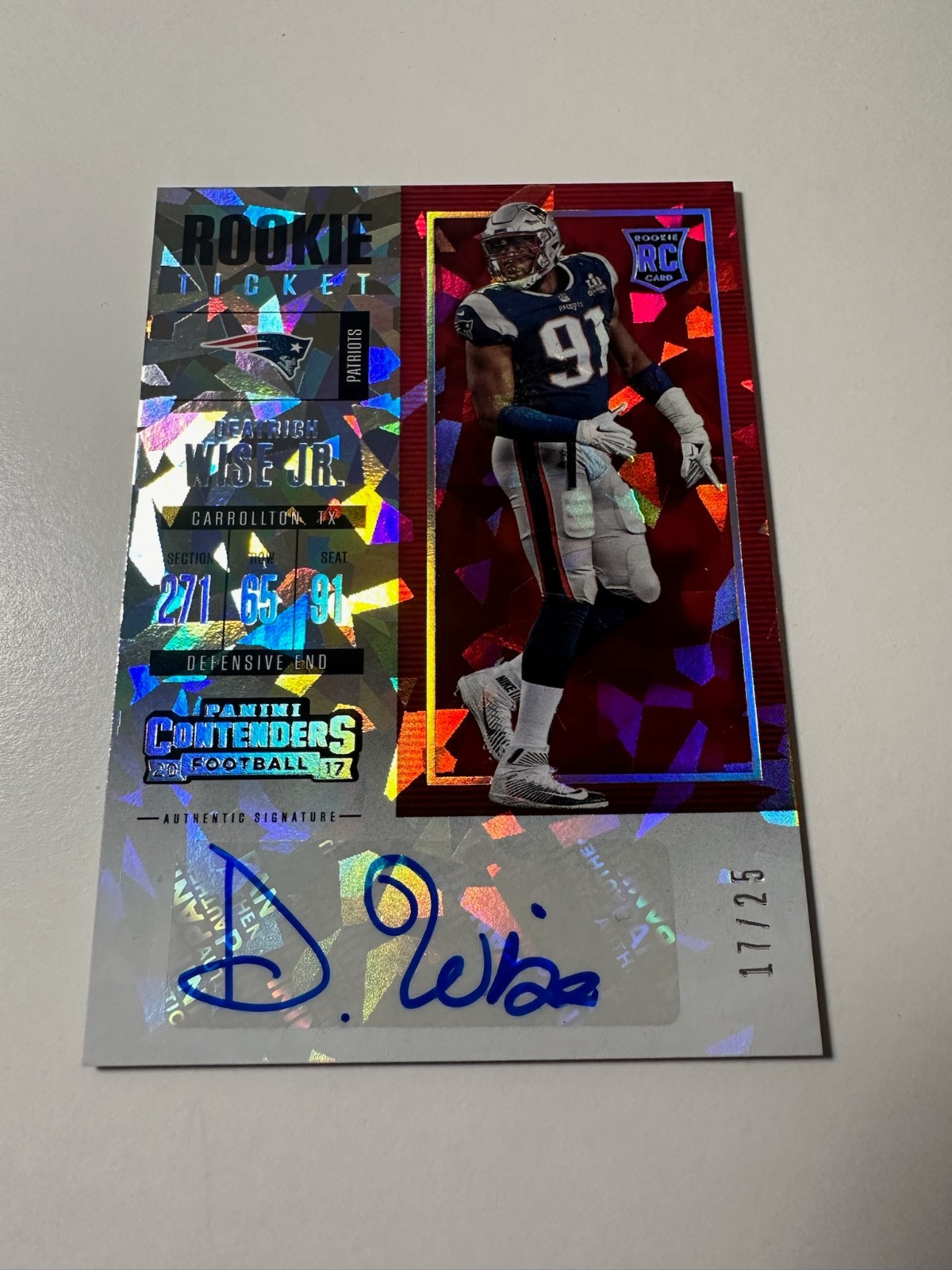 Deatrich Wise Jr. Panini Contenders #184 Autograph-Cracked Ice