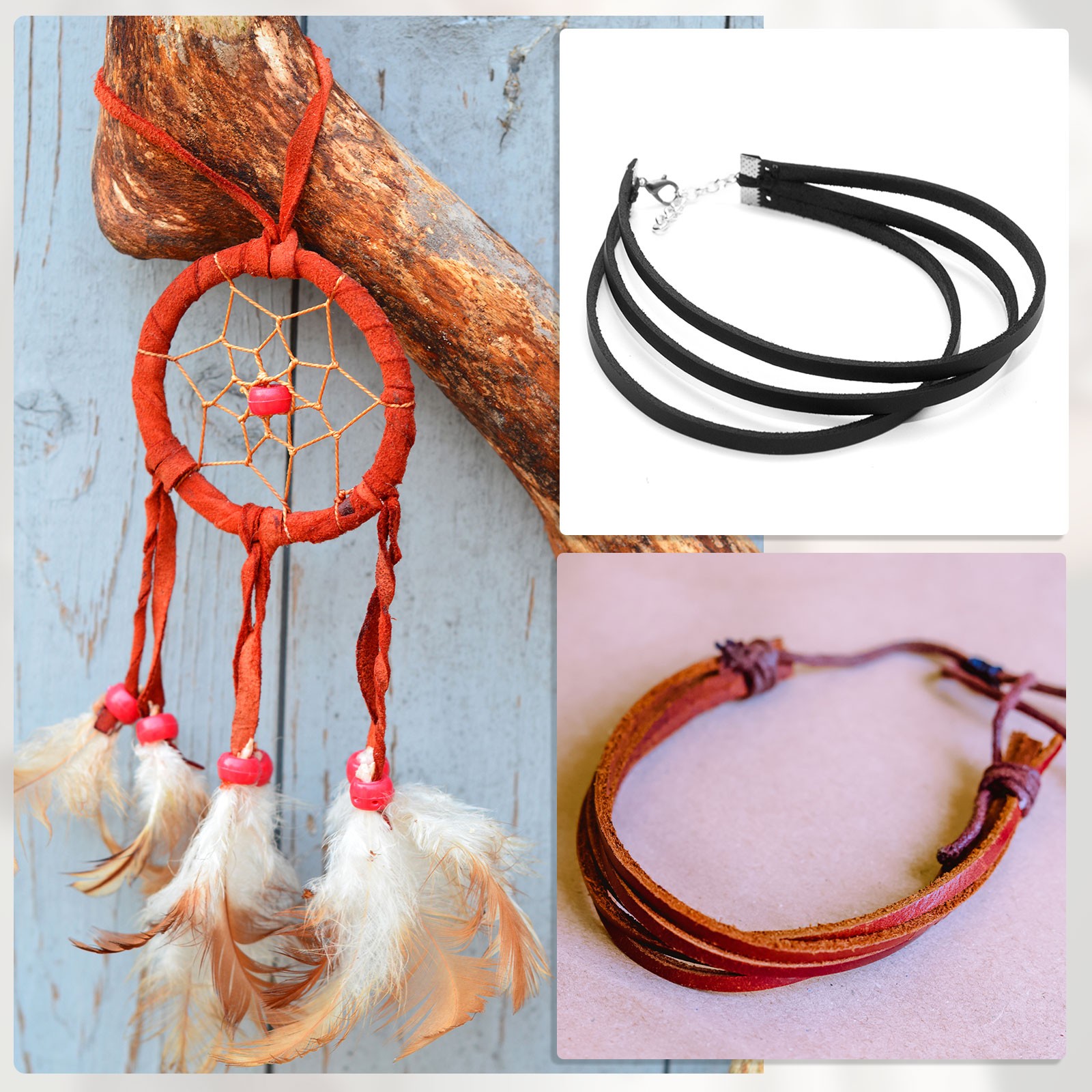 Flat Leather Cord, 3.3 Yard 4mm Leather String Strips for DIY Crafts Red