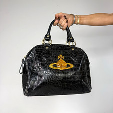 Vintage Vivienne Westwood Giant Orb Bag Black Croc Y2K 2000s Handbag