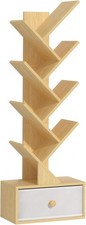 8 Tier Tree Bookshelf with Drawer, Free Standing Wood 8 Tier, Natural