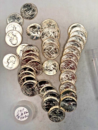 1959P WASHINGTON QUARTER 90% SILVER CH. BU BRILL UNC 40 COIN ROLL TYPE B REVERSE