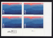 Scott #c140 Great Smoky Mountains Plate Block of 4 Airmail Stamps - MNH LR